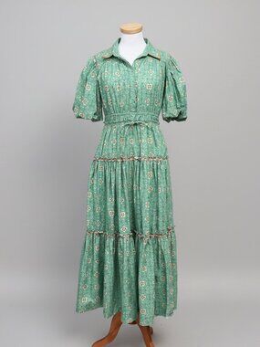 Brooks Avenue mint/cream Banyan St. puff sleeve dress, Size L